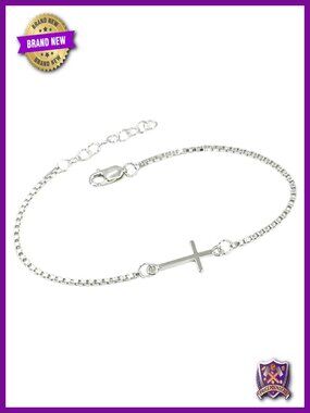 Sterling Silver Sideways Cross Bracelet for Women, Box Chain, Adjustable